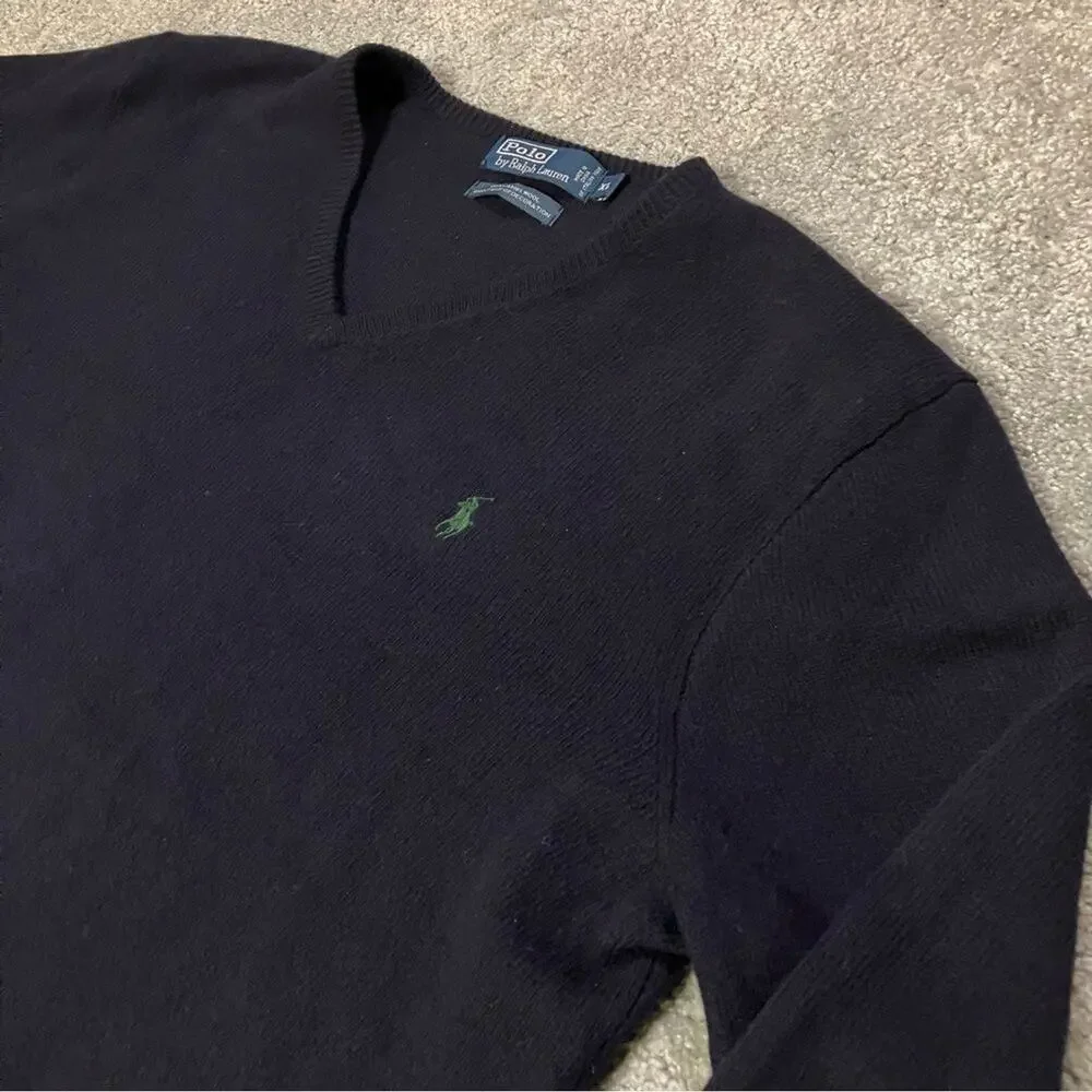 Polo Ralph Lauren Men’s Navy Blue 100% Lambswool V-Neck Sweater Size XL